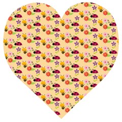 Colorful Ladybug Bess And Flowers Pattern Wooden Puzzle Heart by GardenOfOphir