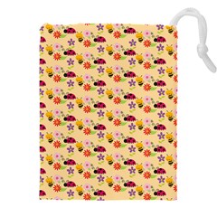 Colorful Ladybug Bess And Flowers Pattern Drawstring Pouch (4xl) by GardenOfOphir