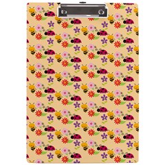 Colorful Ladybug Bess And Flowers Pattern A4 Acrylic Clipboard by GardenOfOphir