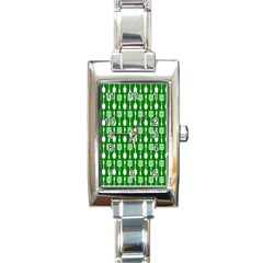 Green And White Kitchen Utensils Pattern Rectangle Italian Charm Watch by GardenOfOphir