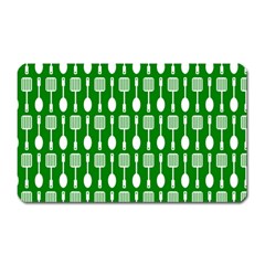 Green And White Kitchen Utensils Pattern Magnet (rectangular) by GardenOfOphir