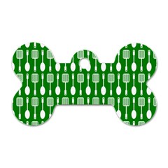 Green And White Kitchen Utensils Pattern Dog Tag Bone (one Side) by GardenOfOphir