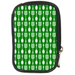 Green And White Kitchen Utensils Pattern Compact Camera Leather Case Front