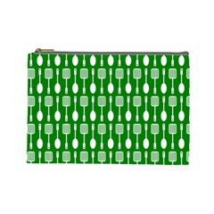 Green And White Kitchen Utensils Pattern Cosmetic Bag (large) by GardenOfOphir