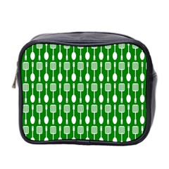 Green And White Kitchen Utensils Pattern Mini Toiletries Bag (two Sides) by GardenOfOphir