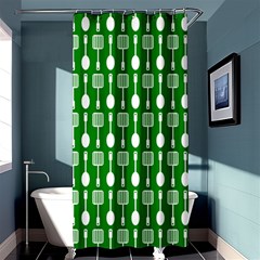 Green And White Kitchen Utensils Pattern Shower Curtain 36  X 72  (stall)  by GardenOfOphir