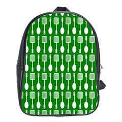 Green And White Kitchen Utensils Pattern School Bag (xl) by GardenOfOphir