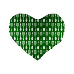 Green And White Kitchen Utensils Pattern Standard 16  Premium Flano Heart Shape Cushions by GardenOfOphir