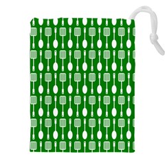 Green And White Kitchen Utensils Pattern Drawstring Pouch (4xl) by GardenOfOphir