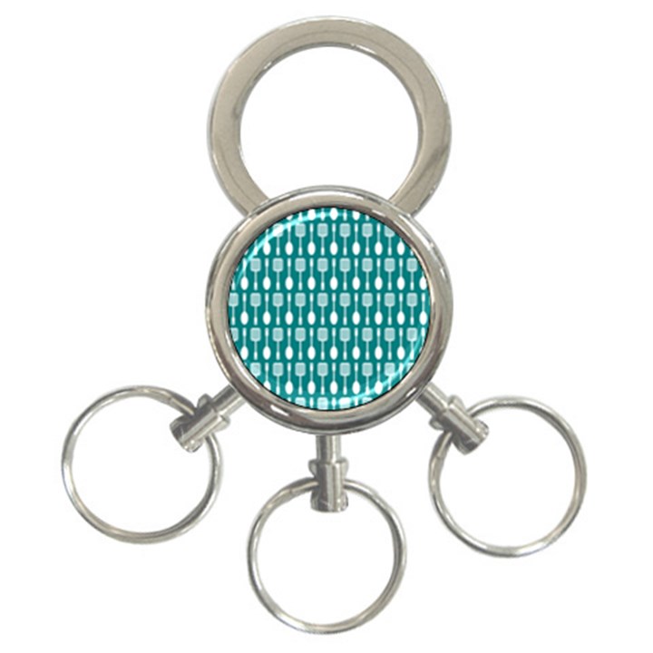 Teal And White Spatula Spoon Pattern 3-Ring Key Chain