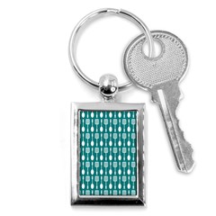 Teal And White Spatula Spoon Pattern Key Chain (rectangle) by GardenOfOphir