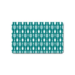 Teal And White Spatula Spoon Pattern Magnet (name Card) by GardenOfOphir