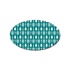 Teal And White Spatula Spoon Pattern Sticker Oval (10 Pack) by GardenOfOphir