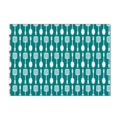 Teal And White Spatula Spoon Pattern Sticker A4 (10 Pack) by GardenOfOphir