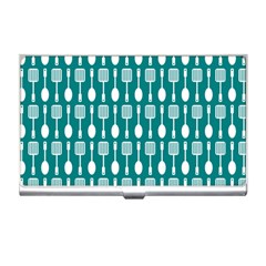 Teal And White Spatula Spoon Pattern Business Card Holder by GardenOfOphir