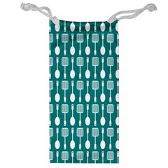 Teal And White Spatula Spoon Pattern Jewelry Bag by GardenOfOphir