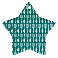 Teal And White Spatula Spoon Pattern Star Ornament (two Sides) by GardenOfOphir