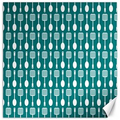 Teal And White Spatula Spoon Pattern Canvas 16  X 16  by GardenOfOphir