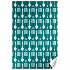 Teal And White Spatula Spoon Pattern Canvas 24  X 36  by GardenOfOphir