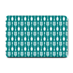 Teal And White Spatula Spoon Pattern Small Doormat by GardenOfOphir