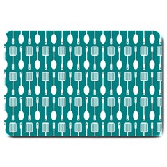 Teal And White Spatula Spoon Pattern Large Doormat by GardenOfOphir