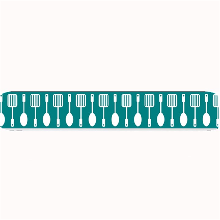 Teal And White Spatula Spoon Pattern Small Bar Mat