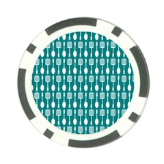 Teal And White Spatula Spoon Pattern Poker Chip Card Guard by GardenOfOphir