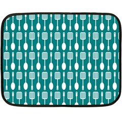 Teal And White Spatula Spoon Pattern Fleece Blanket (mini) by GardenOfOphir