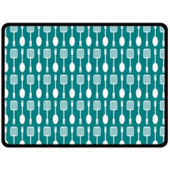 Teal And White Spatula Spoon Pattern Fleece Blanket (large) by GardenOfOphir