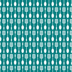 Teal And White Spatula Spoon Pattern Play Mat (rectangle) by GardenOfOphir