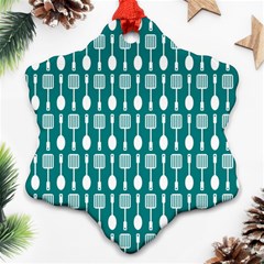 Teal And White Spatula Spoon Pattern Ornament (snowflake) by GardenOfOphir