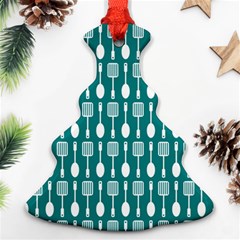 Teal And White Spatula Spoon Pattern Christmas Tree Ornament (two Sides) by GardenOfOphir