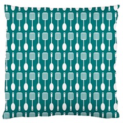 Teal And White Spatula Spoon Pattern Large Cushion Case (one Side) by GardenOfOphir