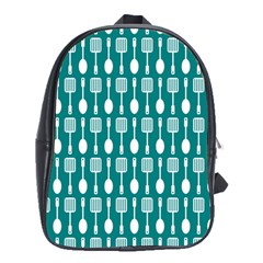 Teal And White Spatula Spoon Pattern School Bag (xl) by GardenOfOphir