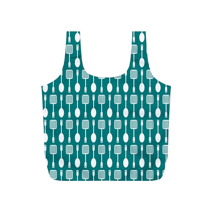 Teal And White Spatula Spoon Pattern Full Print Recycle Bag (S)