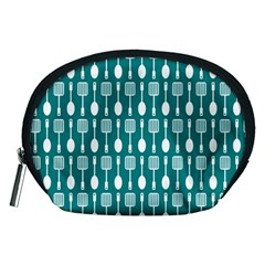 Teal And White Spatula Spoon Pattern Accessory Pouch (medium) by GardenOfOphir