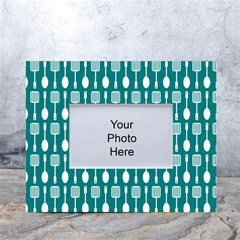 Teal And White Spatula Spoon Pattern White Tabletop Photo Frame 4 x6  by GardenOfOphir