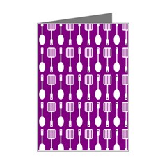 Magenta Spatula Spoon Pattern Mini Greeting Card by GardenOfOphir