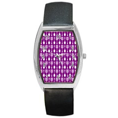 Magenta Spatula Spoon Pattern Barrel Style Metal Watch by GardenOfOphir