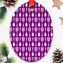 Magenta Spatula Spoon Pattern Oval Ornament (two Sides) by GardenOfOphir