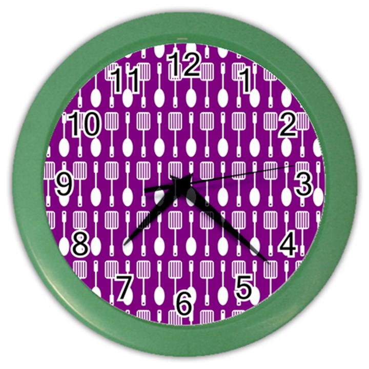 Magenta Spatula Spoon Pattern Color Wall Clock