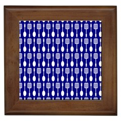 Indigo Spatula Spoon Pattern Framed Tile by GardenOfOphir