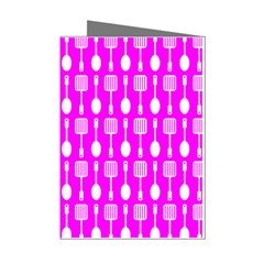 Purple Spatula Spoon Pattern Mini Greeting Cards (pkg Of 8) by GardenOfOphir