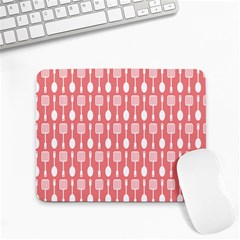 Coral And White Kitchen Utensils Pattern Small Mousepad by GardenOfOphir