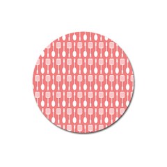 Coral And White Kitchen Utensils Pattern Magnet 3  (round) by GardenOfOphir