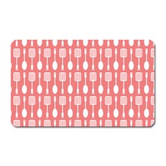 Coral And White Kitchen Utensils Pattern Magnet (rectangular) by GardenOfOphir