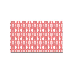 Coral And White Kitchen Utensils Pattern Sticker Rectangular (100 Pack) by GardenOfOphir