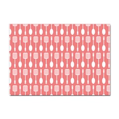 Coral And White Kitchen Utensils Pattern Sticker A4 (100 Pack) by GardenOfOphir