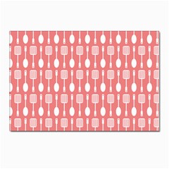 Coral And White Kitchen Utensils Pattern Postcards 5  X 7  (pkg Of 10) by GardenOfOphir