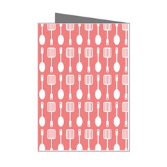 Coral And White Kitchen Utensils Pattern Mini Greeting Cards (pkg Of 8) by GardenOfOphir